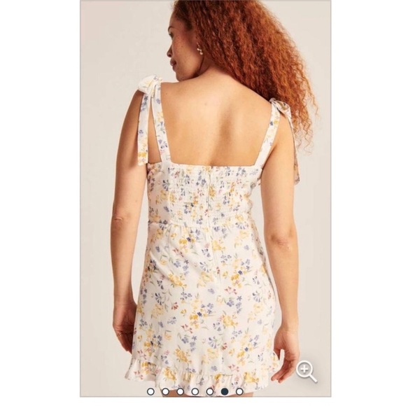 Abercrombie & Fitch Faux Silk White Floral Tie Strap Mini Dress Ruffle Summer XL - Picture 2 of 13